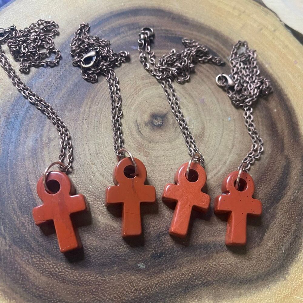 Red jasper ankh carving key of life necklace pendant eternal life Egyptian pink